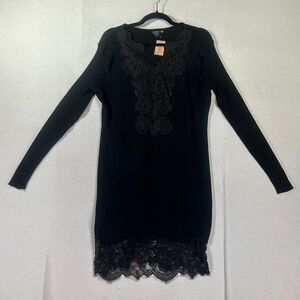 Womens Whimsigoth Sweater Dress Size M Black Lace Witchy Boho Dark Romantic NWT